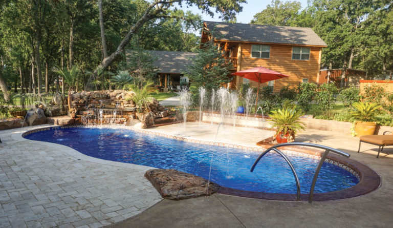 The Mediterranean fiberglass pool large entry and exit steps with freeform shape