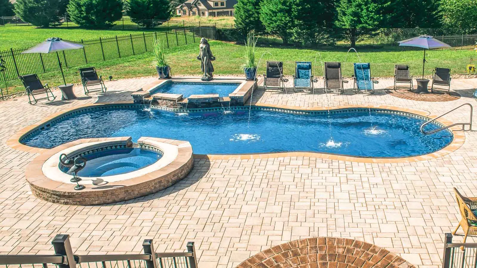 The Mediterranean, a fiberglass pool with a wraparound bench and incredible add-on design options