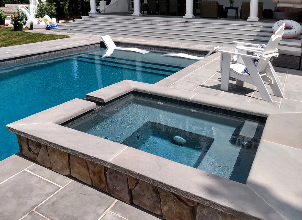 a luxurious spa installed with a fiberglass swimming pool in the fall