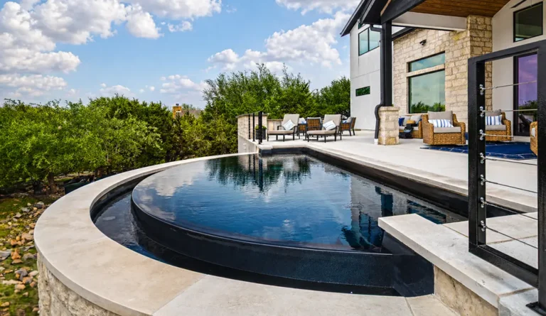 Leisure Pools Horizon model in Ebony Blue side angle.