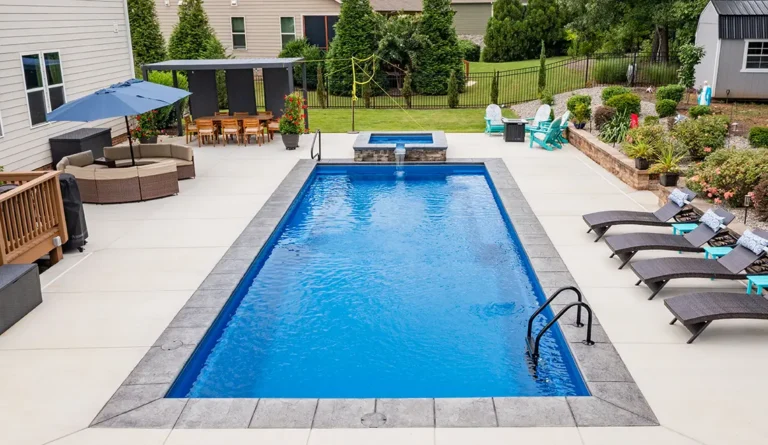 Leisure Pools Infinity model in Sapphire Blue drone ariel shot.