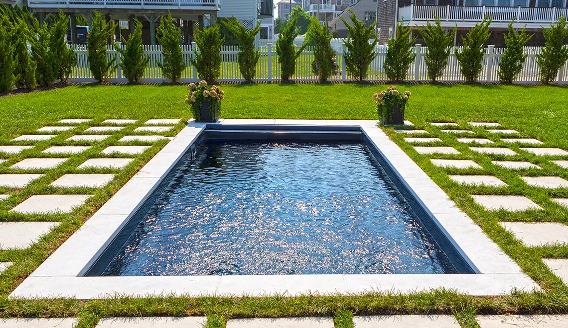 Leisure Pools 20' Harmony in Ebony Blue full angle beauty shot.