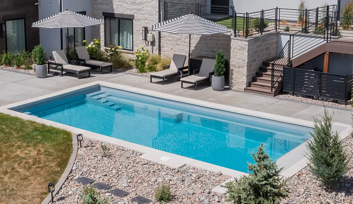 The Supreme fiberglass pool with unobstructed swim channel