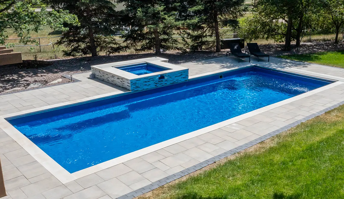 The Supreme fiberglass pool with unobstructed swim channel