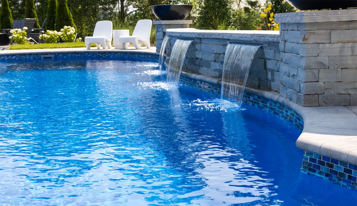 Leisure Pools Eclipse Fiberglass Best Swimming Pool Freeform shape spa.