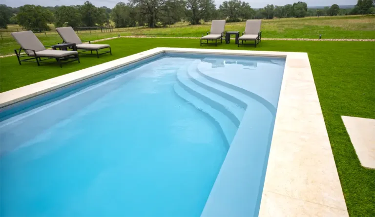 The Wave fiberglass pool curved tanning ledge and entry steps detail