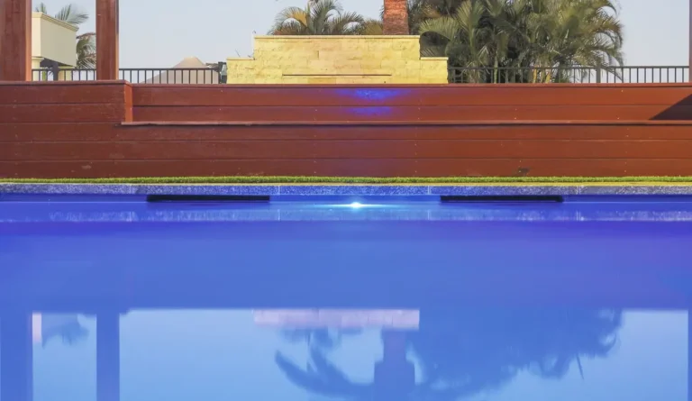 The Elite fiberglass pool unique high waterline with LED lighting