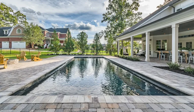 The Infinity inground fiberglass pool with unobstructed swim channel and sloping bottom