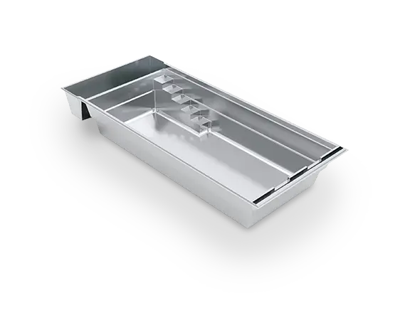3D rendering of The Cube™ with Cover 30, a rectangular fiberglass pool with a flat floor, submerged bench and automatic-cover recess.