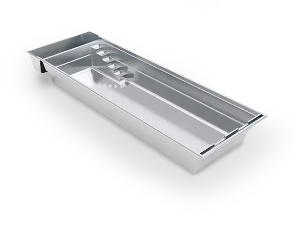 Angled 3D view of The Cube™ with Cover 40 fiberglass pool, with an open flat-bottom swim area, submerged bench and recessed cover bay.