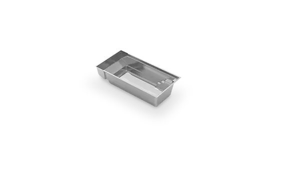 The Encore™ with Cover 20 in an angled 3D view, showing an open fiberglass swim area, built-in cover compartment and entry steps.