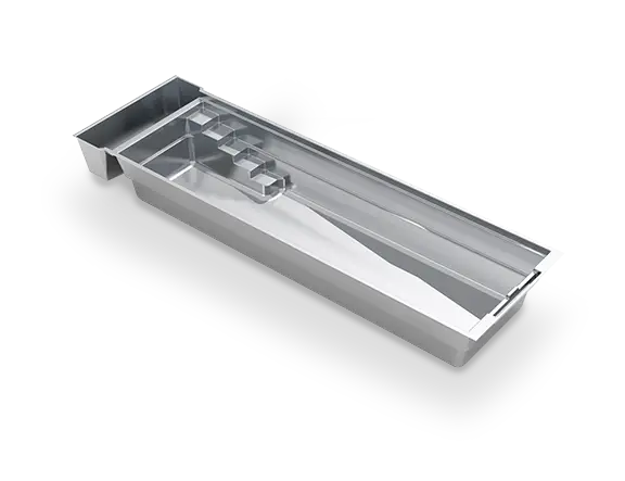 leisure-pools-silver-render-linear-36 3D rendering of The Linear™ with Cover 36 fiberglass pool, highlighting its narrow swim corridor, flat floor and recessed cover bay.