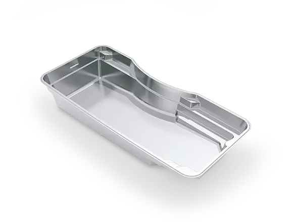 The Moroccan™ 31 in an angled 3D view, showing its distinctive inset curve, built-in corner seating and entry steps.