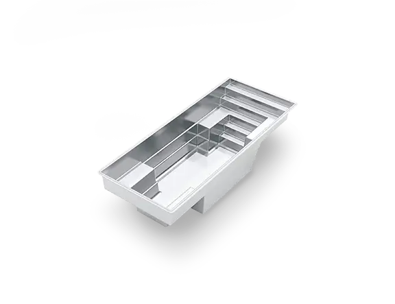 The Palladium Plunge™ 20 shown in 3D, with generous lounge seating and a wraparound bench surrounding its flat-bottom fiberglass pool area.