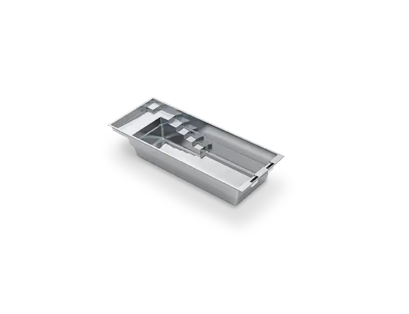 3D model of The Precision™ 26, showing a rectangular fiberglass shell with a generous splash deck and steps leading into the swim area.